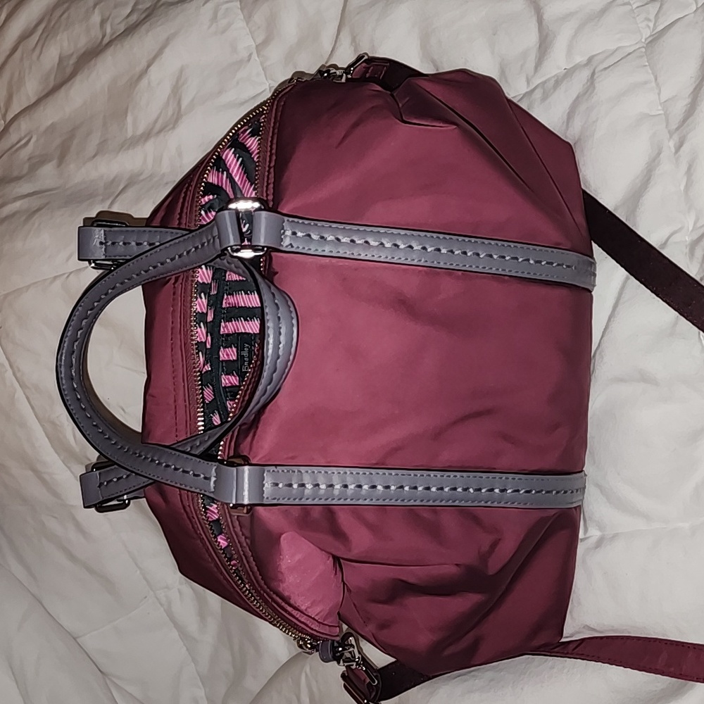Vera Bradley Bag leather Straps Cross body or Hand bag Cranberry & Gray
